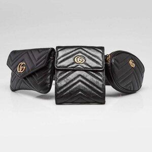 Gucci Black Quilted Leather Marmont Triple Pouch Belt Bag Size 75/30